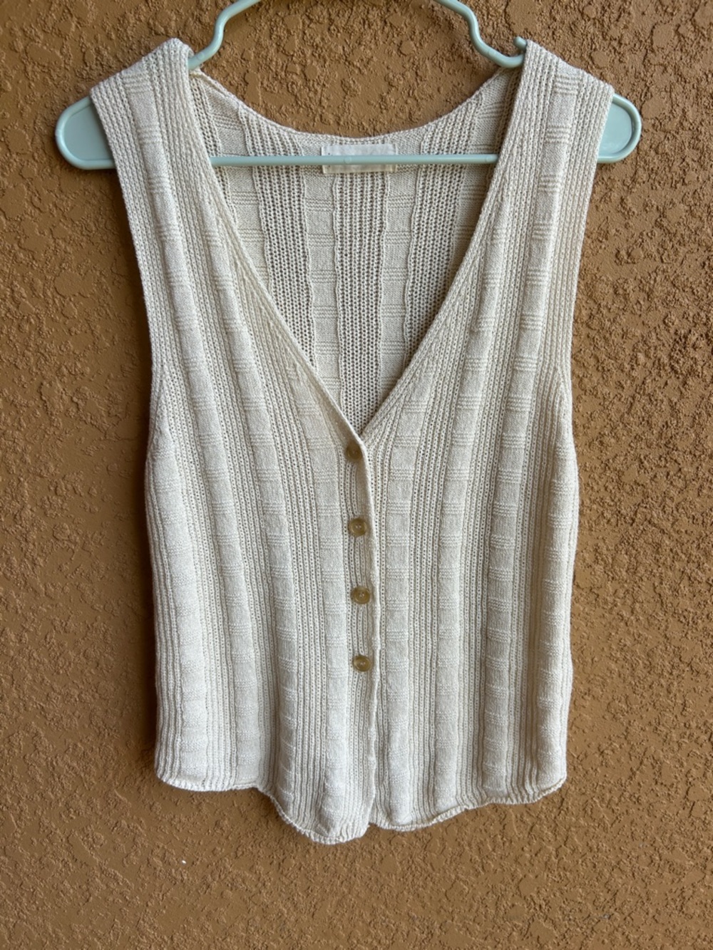 By Together Cream Ribbed V-Neck Button Tank
